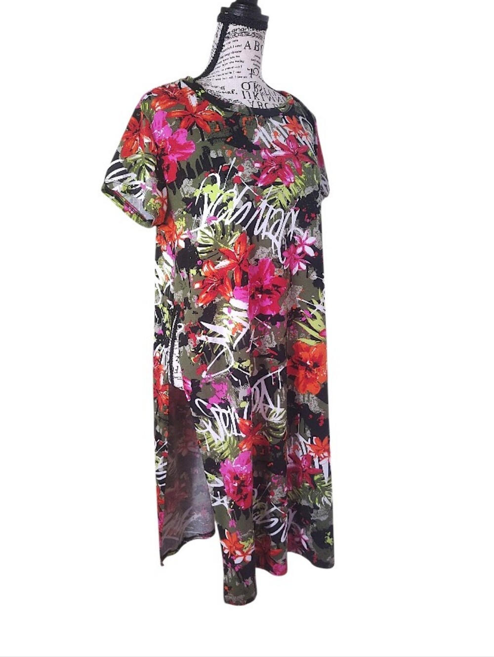 Eye Candy Tropical Camo Print High Side Slits Tunic Dress Top‎ Plus 1X NWOT
